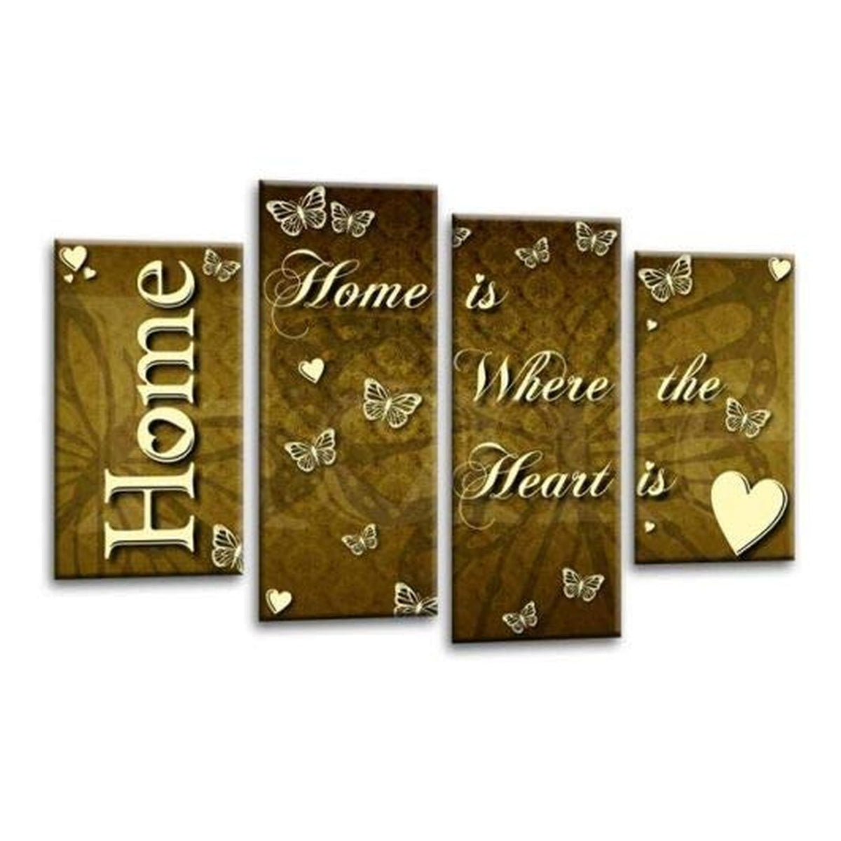 LR Love Quote Home Wall Art Picture – Cream & Brown Framed 4 Panel Split Canvas Print | Ready to Hang | Modern Wall Art for Living Room, Bedroom & Office