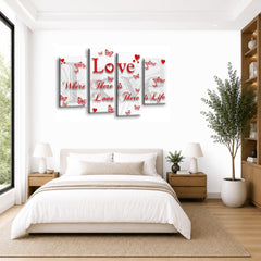 LR Love Quote Wall Art Picture – Red & White Framed 4 Panel Split Canvas Print | Ready to Hang | Modern Wall Art for Living Room, Bedroom & Office