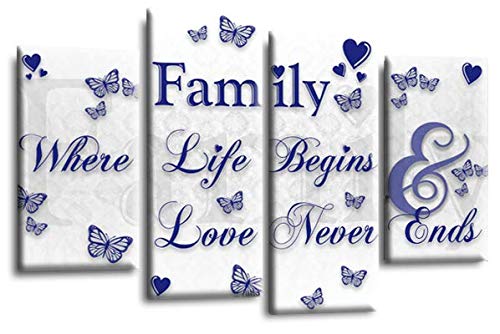 LR Family Love Quote Wall Art Picture Blue White Framed Split Panel Print Ready to Hang