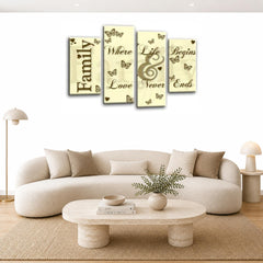 LR Family Love Quote Wall Art Picture – Cream & Brown Framed 4 Panel Split Canvas Print | Ready to Hang | Modern Wall Art for Living Room, Bedroom & Office