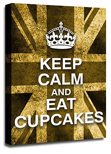 LR Keep Calm Wall Art Canvas Picture Eat Cupcakes Brown Cream Union Jack Home Framed Panel Print Ready to Hang