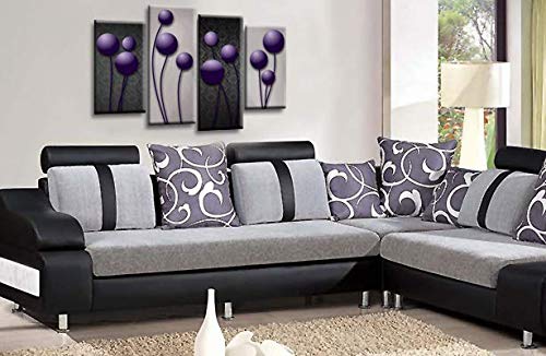 LR Purple Floral Rose Wall Art Picture Grey Abstract Flower Love Framed Split Panel Print Ready to Hang