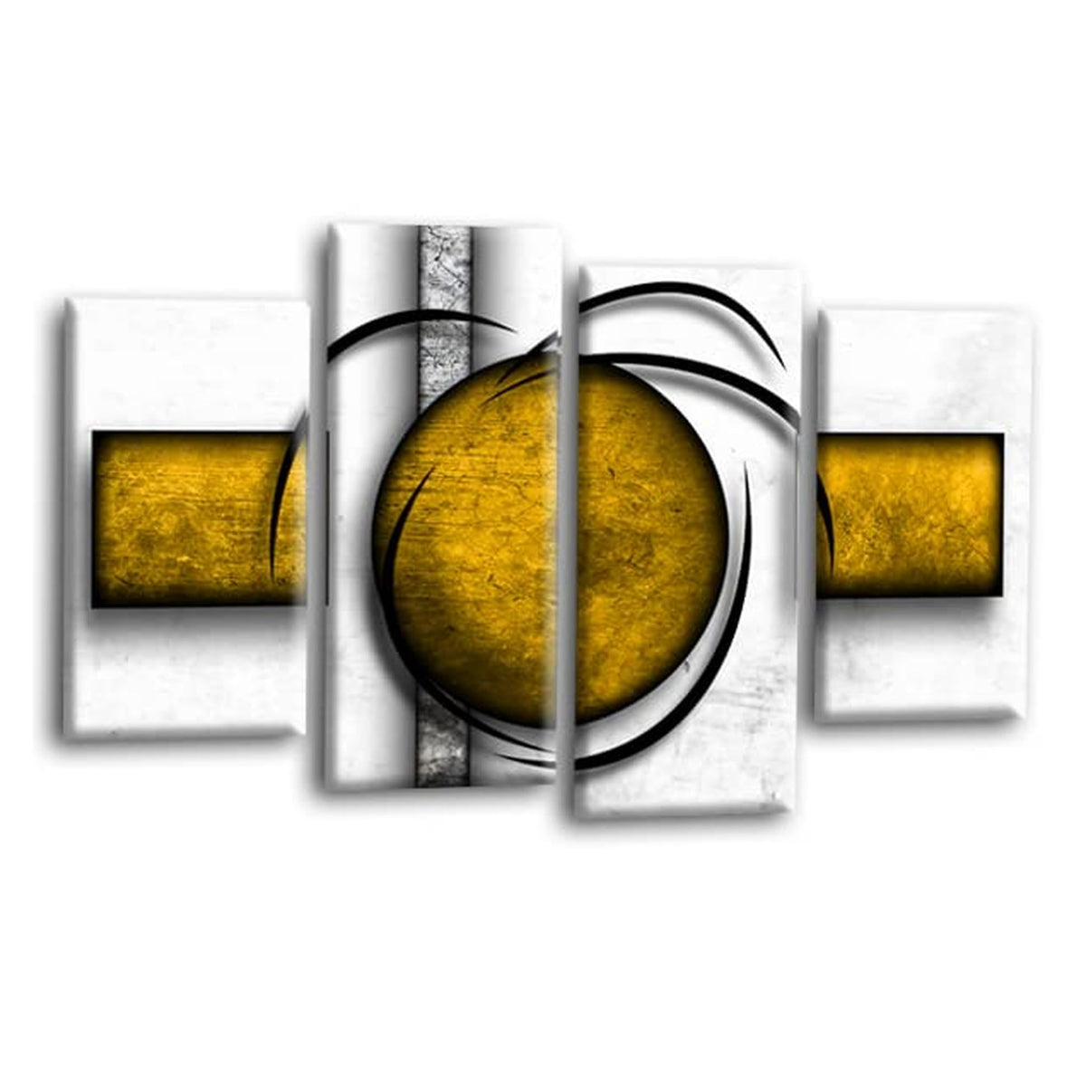 LR Abstract Wall Art Picture – Yellow & White Modern Framed 4 Panel Split Canvas Print | Ready to Hang | Modern Wall Art for Living Room, Bedroom & Office
