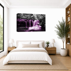 LR Purple Waterfall Wall Art Picture – Grey & White Forest Framed Canvas Print | Ready to Hang | Modern Wall Art for Living Room, Bedroom & Office