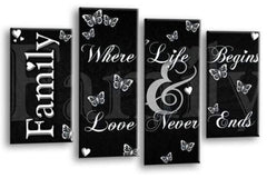 LR Family Love Quote Wall Art Picture Black White Framed Split Panel Print Ready to Hang