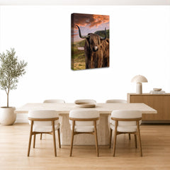 LR Large Highland Cattle Stag Wall Art Picture Framed Canvas Print | Ready to Hang | Modern Wall Art for Living Room, Bedroom & Office
