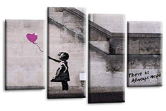LR Banksy Canvas Wall Art Picture Purple Grey Balloon Girl Framed Graffiti Split Panel Print Ready to Hang