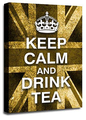 LR Keep Calm Wall Art Canvas Picture Drink Tea Brown Cream Union Jack Home Framed Panel Print Ready to Hang