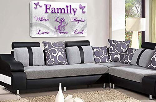 LR Family Love Quote Wall Art Canvas Purple White Framed Home Picture Panel Print Ready to Hang