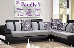 LR Family Love Quote Wall Art Canvas Purple White Framed Home Picture Panel Print Ready to Hang