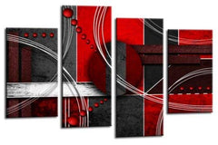 LR Abstract Wall Art Picture Red Black White Circles Stripes Framed Canvas Split Panel Print
