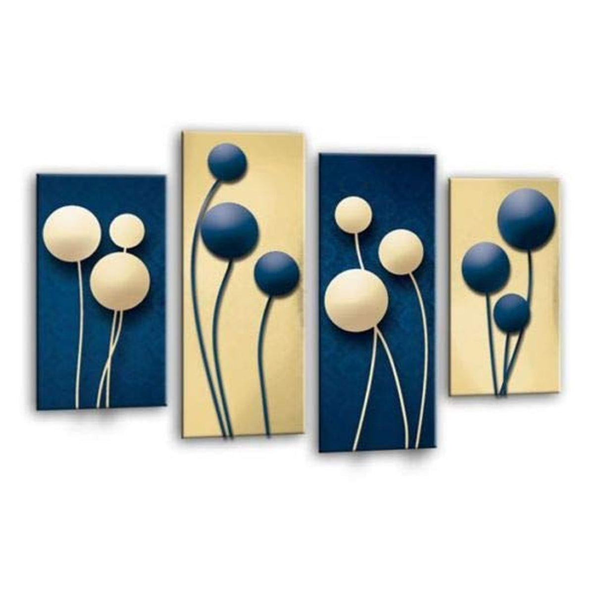 LR Floral Wall Art Picture – Blue & Cream Framed 4 Panel Split Canvas Print | Ready to Hang | Modern Wall Art for Living Room, Bedroom & Office
