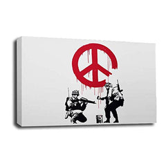 LR Banksy Soldier Wall Art Picture – Grey & White Graffiti Art Framed Canvas Print | Ready to Hang | Modern Wall Art for Living Room, Bedroom & Office