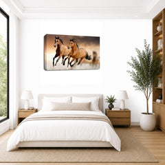 LR Brown Horse Running Wall Art Picture – Animal Framed Canvas Print | Ready to Hang | Modern Wall Art for Living Room, Bedroom & Office