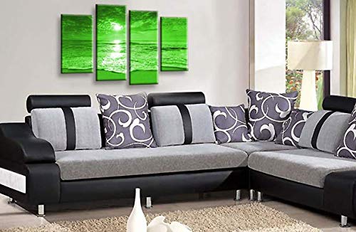 LR Sunset Beach Wall Art Picture Green Cream Seascape Love Framed Split Canvas Print Ready to Hang
