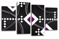 LR Abstract Wall Art Print Purple Black White Squares Stripes Framed Split Panel Picture Ready to Hang