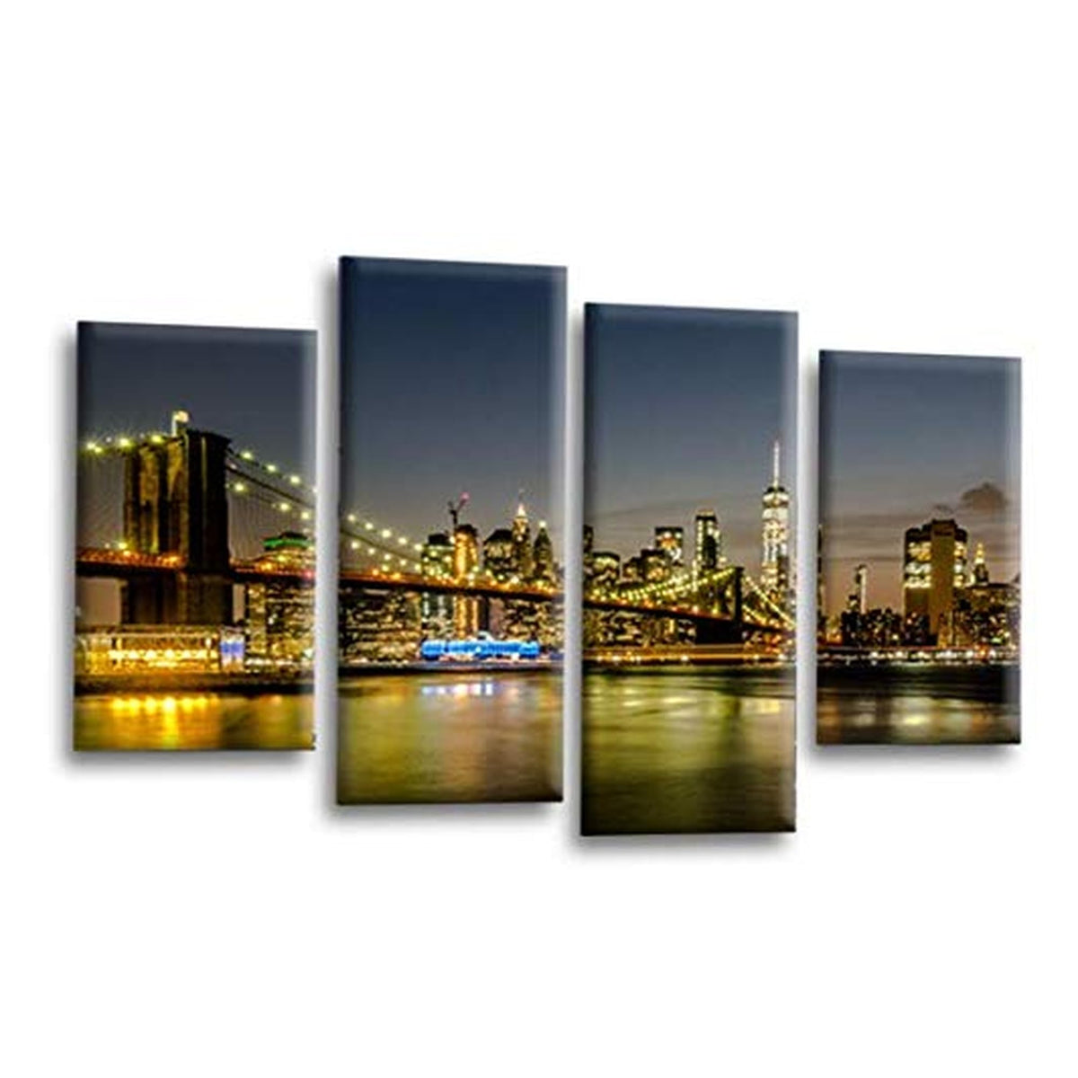 LR New York Skyline Wall Art Picture Framed 4 Panel Split Canvas Print | Ready to Hang | Modern Wall Art for Living Room, Bedroom & Office