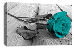 LR Floral Teal Rose Wall Art Grey White Flower Canvas Picture Print Ready to Hang