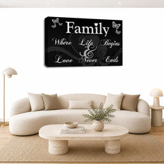 LR Family Love Quote Wall Art Picture – Grey, Black & White Framed Canvas Print | Ready to Hang | Modern Wall Art for Living Room, Bedroom & Office