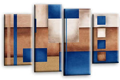 LR Abstract Wall Art Canvas Picture Blue Cream Squares Checks Home Framed Split Print Ready to Hang