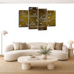 LR Live Laugh Wall Art Picture – Cream & Brown Love Quote Framed 4 Panel Split Canvas Print | Ready to Hang | Modern Wall Art for Living Room, Bedroom & Office