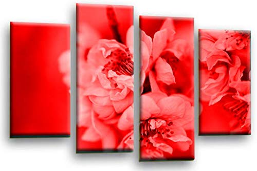 LR Floral Rose Wall Art Picture Red Cream Spring Flower Framed Split Panel Canvas Print Ready to Hang