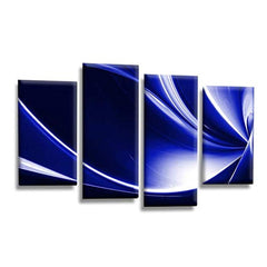 LR Abstract Wall Art Picture – Blue, Black & White Modern Framed 4 Panel Split Canvas Print | Ready to Hang | Modern Wall Art for Living Room, Bedroom & Office