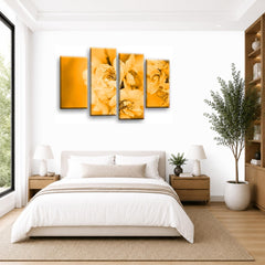 LR Floral Rose Wall Art Picture – Cream & Orange Framed 4 Panel Split Canvas Print | Ready to Hang | Modern Wall Art for Living Room, Bedroom & Office
