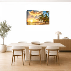 LR Sunset Beach Tropical Wall Art Picture – Seascape Framed Canvas Print | Ready to Hang | Modern Wall Art for Living Room, Bedroom & Office