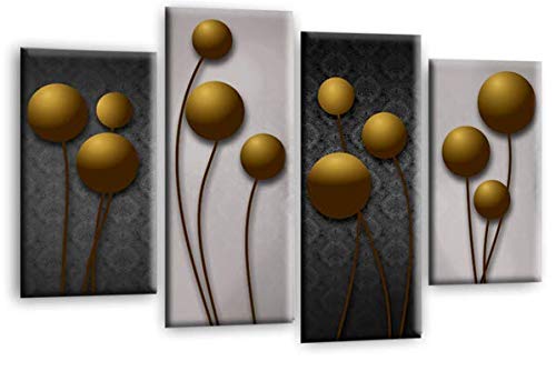 LR Gold Floral Rose Wall Art Picture Grey Abstract Flower Love Framed Split Panel Print Ready to Hang