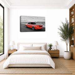 LR Ford Mustang Wall Art Picture – Red Sports Car Framed Canvas Print | Ready to Hang | Modern Wall Art for Living Room, Bedroom & Office