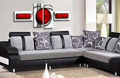 LR Red Abstract Wall Art Picture Red Black White Stripes Circles Framed Split Panel Print Ready to Hang