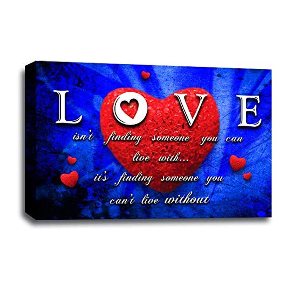 LR Love Quote Wall Art Picture – Red & Blue Framed Canvas Print | Ready to Hang | Modern Wall Art for Living Room, Bedroom & Office