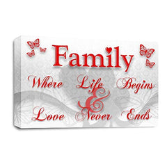 LR Family Love Quote Wall Art Picture – Red & White Framed Canvas Print | Ready to Hang | Modern Wall Art for Living Room, Bedroom & Office