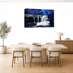 LR Waterfall Wall Art Picture – Grey, Blue & White Forest Framed Canvas Print | Ready to Hang | Modern Wall Art for Living Room, Bedroom & Office
