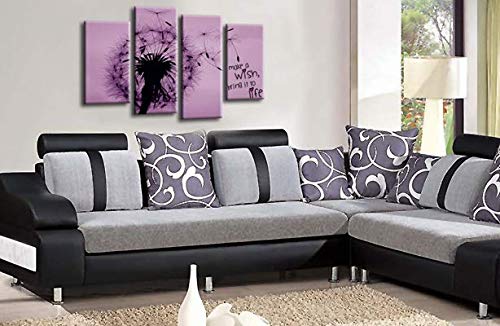 LR Abstract Floral Wall Art Picture Make a Wish Quote Grey Purple Framed Split Canvas Print