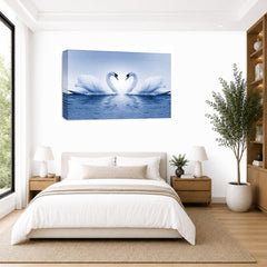 LR Love Heart Swans Wall Art Picture – Blue & White Framed Canvas Print | Ready to Hang | Modern Wall Art for Living Room, Bedroom & Office