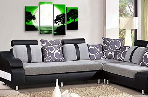LR Landscape Canvas Wall Art Picture Black White Green Big Moon Lake Floral Framed Split Panel Canvas Print