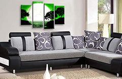 LR Landscape Canvas Wall Art Picture Black White Green Big Moon Lake Floral Framed Split Panel Canvas Print