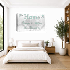 LR Home Love Quote Wall Art Picture – White & Duck Egg Framed Canvas Print | Ready to Hang | Modern Wall Art for Living Room, Bedroom & Office