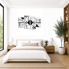 LR Purple Abstract Wall Art Picture – Black & White Modern Framed 4 Panel Split Canvas Print | Ready to Hang | Modern Wall Art for Living Room, Bedroom & Office