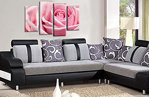LR Floral Pink Rose Love Art Picture Grey White Flower Home Wall Canvas Split Panel Print