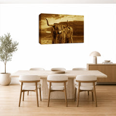 LR Highland Cow Stag Wall Art Picture – Cream & Brown Framed Canvas Print | Ready to Hang | Modern Wall Art for Living Room, Bedroom & Office