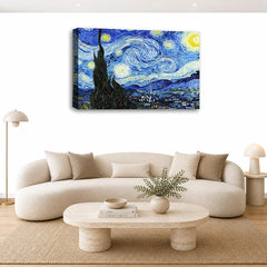 LR Starry Night Wall Art Picture – Van Gogh Fine Art Framed Canvas Print | Ready to Hang | Modern Wall Art for Living Room, Bedroom & Office