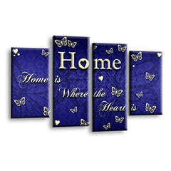 LR Love Quote Home Wall Art Picture – Blue & Cream Framed 4 Panel Split Canvas Print | Ready to Hang | Modern Wall Art for Living Room, Bedroom & Office