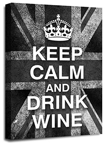LR Keep Calm Wall Art Canvas Picture Drink Wine Grey White Union Jack Home Framed Panel Print Ready to Hang