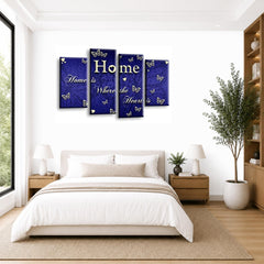LR Love Quote Home Wall Art Picture – Blue & Cream Framed 4 Panel Split Canvas Print | Ready to Hang | Modern Wall Art for Living Room, Bedroom & Office