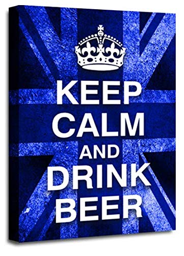 LR Keep Calm Wall Art Canvas Picture Drink Beer Blue White Union Jack Home Framed Panel Print Ready to Hang