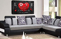 LR Love Quote Wall Art Picture Grey Red Heart Framed Canvas Print Ready to Hang