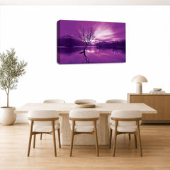 LR Landscape Sunset Wall Art Picture – Purple & Cream Seascape Framed Canvas Print | Ready to Hang | Modern Wall Art for Living Room, Bedroom & Office